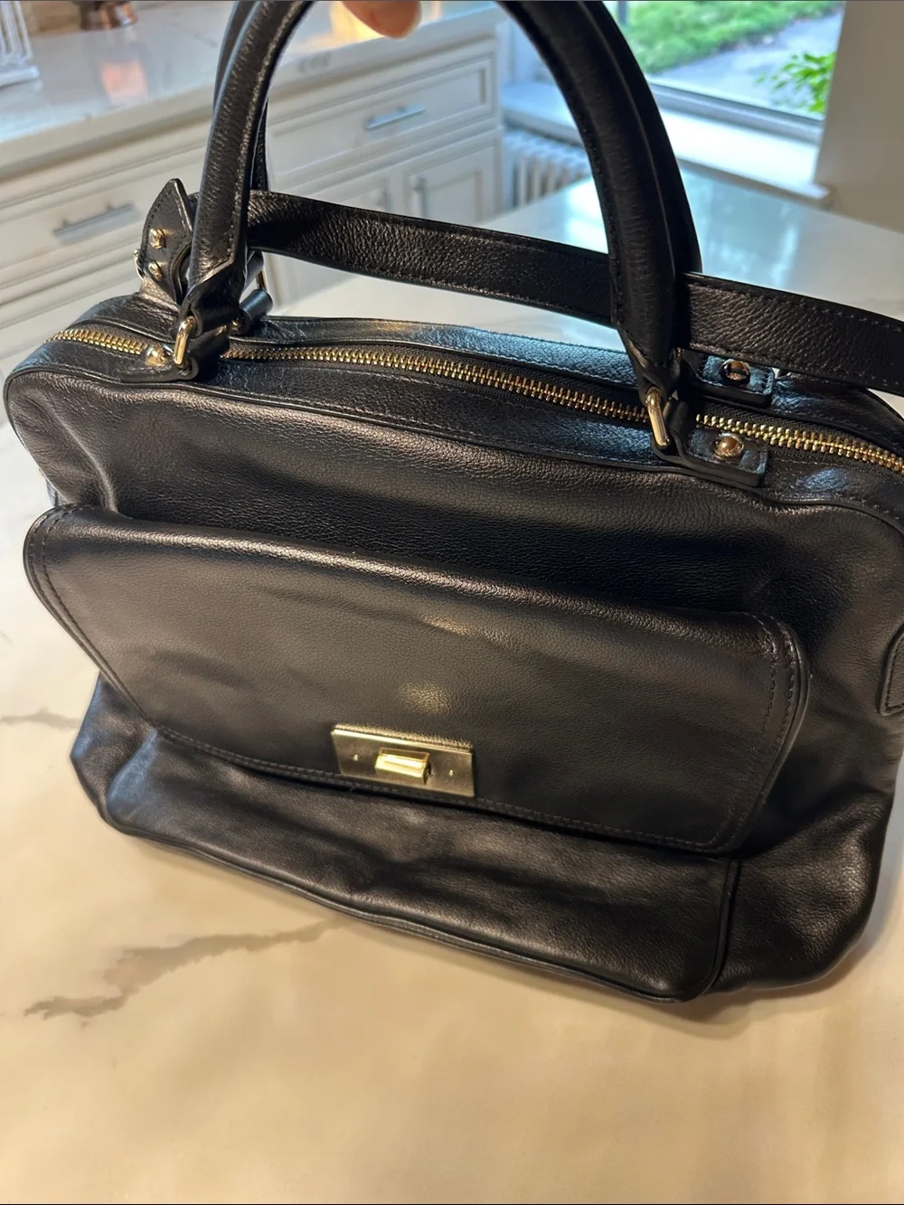kate spade Black Leather Laptop Bag with Gold Tone Hardware